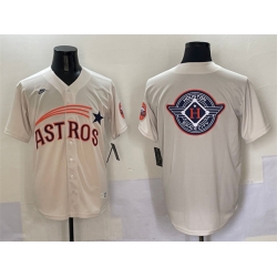 Men Houston Astros Team Big Logo Cream Throwback Cooperstown Collection Limited Stitched Baseball Jersey 002