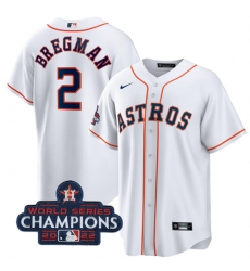 Men's Houston Astros #2 Alex Bregman White 2022 World Series Champions Home Stitched Baseball Jersey