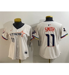 Women Houston Astros 11 Cam Smith Cream 2025 City Connect With Texas Patch Limited Stitched Baseball Jersey