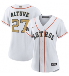Women Houston Astros 27 Jose Altuve White 2023 Gold Collection With World Serise Champions Patch Stitched Jersey Women Houston Astros 27 Jose Altuve White 2023 Gold Collection With World Serise Champions Patch Stitched Jersey