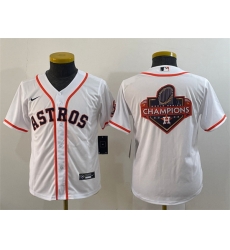 Youth Houston Astros White 2022 World Series Champions Team Big Logo With Patch Cool Base Stitched Jersey