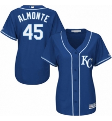 Womens Majestic Kansas City Royals 45 Abraham Almonte Authentic Blue Alternate 2 Cool Base MLB Jersey 