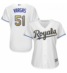 Womens Majestic Kansas City Royals 51 Jason Vargas Replica White Home Cool Base MLB Jersey 