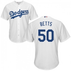 Men Dodgers #50 Mookie Betts White Cool Base Jersey