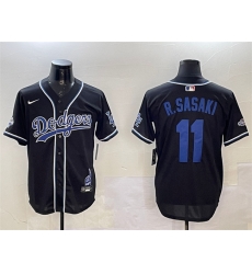 Men Los Angeles Dodgers 11 Roki Sasaki Black 2024 World Series Champions Limited Stitched Baseball Jersey