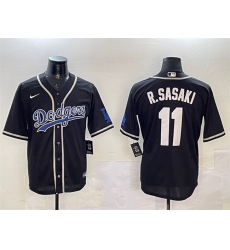 Men Los Angeles Dodgers 11 Roki Sasaki Black Cool Base Stitched Baseball Jersey