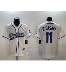 Men Los Angeles Dodgers 11 Roki Sasaki White With Patch Cool Base Stitched Baseball Jersey