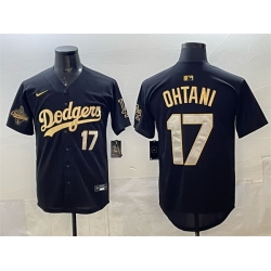 Men Los Angeles Dodgers 17 Shohei Ohtani Black Gold 2025 World Series Champions Patch Limited Stitched Baseball Jersey
