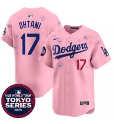 Men Los Angeles Dodgers 17 Shohei Ohtani Pink 2025 Tokyo Series Limited Stitched Baseball Jersey