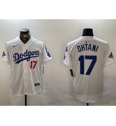 Men Los Angeles Dodgers 17 Shohei Ohtani White 2024 World Series Champions With Fernando Memorial Patch Home Limited Stitched Baseball Jersey