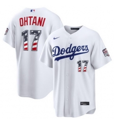 Men Los Angeles Dodgers  17 Shohei Ohtani White 250 Fourth of July Home Stadium Stitched Baseball Jersey