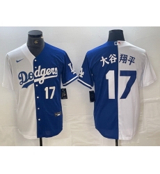 Men Los Angeles Dodgers 17 Shohei Ohtani White Blue Split Cool Base Stitched Baseball Jerseys