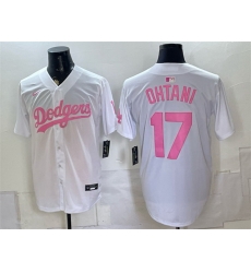 Men Los Angeles Dodgers  17 Shohei Ohtani White Pink Vapor Limited Stitched Baseball Jersey