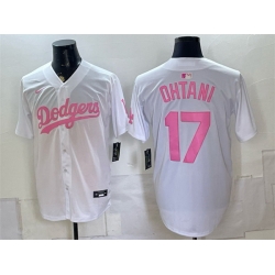 Men Los Angeles Dodgers  17 Shohei Ohtani White Pink Vapor Limited Stitched Baseball Jersey
