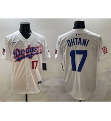 Men Los Angeles Dodgers 17 Shohei Ohtani White With American Flag Patch Limited Stitched Baseball Jersey Men Los Angeles Dodgers 17 Shohei Ohtani White With American Flag Patch Limited Stitched Baseball Jersey