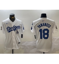 Men Los Angeles Dodgers 18 Yoshinobu Yamamoto White 2024 World Series With Fernando Memorial Patch Home Limited Stitched Baseball Jersey 5