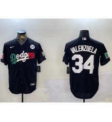 Men Los Angeles Dodgers 34 Toro Valenzuela Black Mexico 2024 World Series With No  34 Patch Cool Base Stitched Baseball Jersey 2