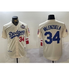 Men Los Angeles Dodgers 34 Toro Valenzuela Cream 1981 Cooperstown Stitched Baseball Jersey