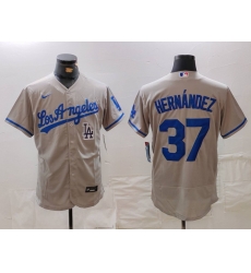 Men Los Angeles Dodgers 37 Teoscar Hernandez Grey Flex Base Stitched Baseball Jersey 3