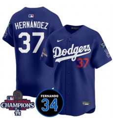 Men Los Angeles Dodgers 37 Teoscar Hernandez Royal 2024 World Series Champions With Fernando Memorial Patch Vapor Premier Limited Stitched Baseball Jersey