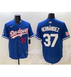 Men Los Angeles Dodgers 37 Teoscar Hernandez Royal With American Flag Patch Limited Stitched Baseball Jersey