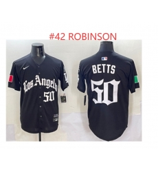 Men Los Angeles Dodgers 42 Robinson Black Mexico 2025 LA Gothic Style With Fernando Patch Vapor Premier Limited Stitched Baseball Jersey