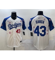 Men Los Angeles Dodgers 43 Anthony Banda White Royal 2025 Tokyo Series Limited Stitched Baseball Jersey