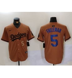 Men Los Angeles Dodgers 5 5 Freddie Freeman Brown Cool Base Stitched Baseball Jersey 6