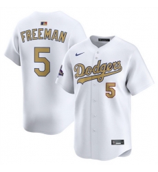 Men Los Angeles Dodgers 5 Freddie Freeman White 2025 Gold Collection Limited Stitched Baseball Jersey