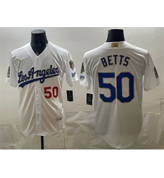 Men Los Angeles Dodgers  50 Mookie Betts White 2026 Gold Collection 9x   B2B Champs Patch Stitched Baseball Jersey
