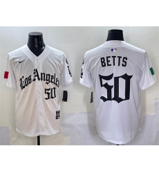 Men Los Angeles Dodgers 50 Mookie Betts White Mexico 2025 LA Gothic Style With Fernando Patch Vapor Premier Limited Stitched Baseball Jersey
