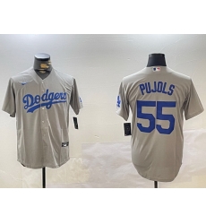 Men Los Angeles Dodgers 55 Albert Pujols Grey Cool Base Stitched Baseball Jersey