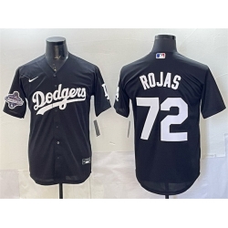 Men Los Angeles Dodgers 72 Miguel Rojas Black 2025 World Series Champions Patch Cool Base Stitched Baseball Jersey
