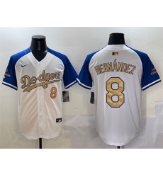 Men Los Angeles Dodgers 8 Enrique Hernandez White Royal Gold 2024 World Series Champions Vapor Limited Stitched Baseball Jersey