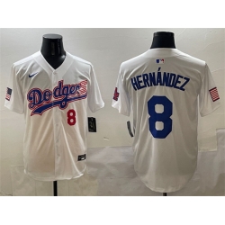 Men Los Angeles Dodgers 8 Enrique Hernandez White With American Flag Patch Limited Stitched Baseball Jersey