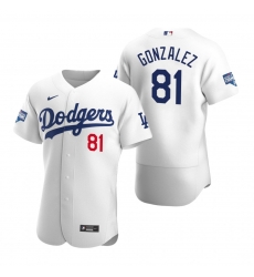 Men Los Angeles Dodgers 81 Victor Gonzalez White 2020 World Series Champions Flex Base Jersey