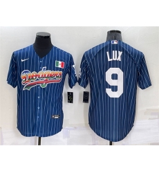 Men Los Angeles Dodgers 9 Gavin Lux Navy Mexico Rainbow Cool Base Stitched Baseball Jersey