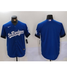 Men Los Angeles Dodgers Blank Blue City Connect Cool Base Stitched Baseball Jersey 2