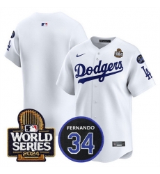 Men Los Angeles Dodgers Blank White 2024 World Series With Fernando Memorial Patch Limited Stitched Baseball Jersey