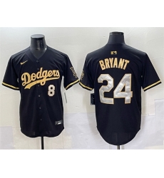 Men Los Angeles Dodgers Front 8 Back 24 Kobe Bryant Black Gold Limited Stitched Jersey