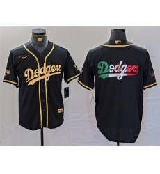 Men Los Angeles Dodgers Team Big Logo Black Gold World Series Champions Cool Base With Patch Stitched Baseball Jersey