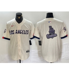 Men Los Angeles Dodgers Team Big Logo Cream Stitched Baseball Jersey 3