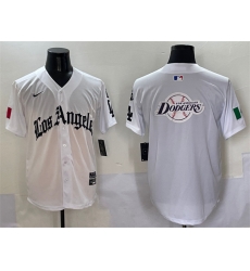 Men Los Angeles Dodgers Team Big Logo White Mexico 2025 LA Gothic Style With Fernando Patch Vapor Premier Limited Stitched Baseball Jersey 001