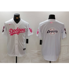 Men Los Angeles Dodgers Team Big Logo White Pink Vin  26 Kobe Patch Stitched Baseball Jersey 6