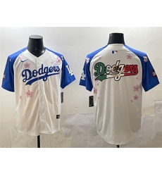 Men Los Angeles Dodgers Team Big Logo White Royal 2025 Tokyo Series Limited Stitched Baseball Jersey 001
