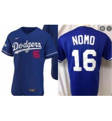 Men Los Angeles Nomo #16 Blue Flex base Jersey