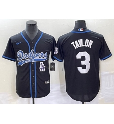 Men's Los Angeles Dodgers #3 Chris Taylor Black With Patch Cool Base Stitched Baseball Jersey