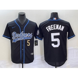 Men's Los Angeles Dodgers #5 Freddie Freeman Number Black Cool Base Stitched Baseball Jersey