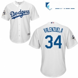 Mens Majestic Los Angeles Dodgers 34 Fernando Valenzuela Replica White Home 2017 World Series Bound Cool Base MLB Jersey