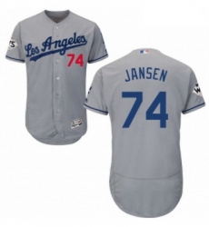 Mens Majestic Los Angeles Dodgers 74 Kenley Jansen Authentic Grey Road 2017 World Series Bound Flex Base Jersey